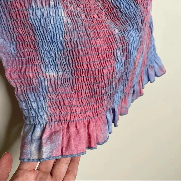 Made With Love Blue Blush Smocked Cropped Top Size Large - Picture 3 of 5